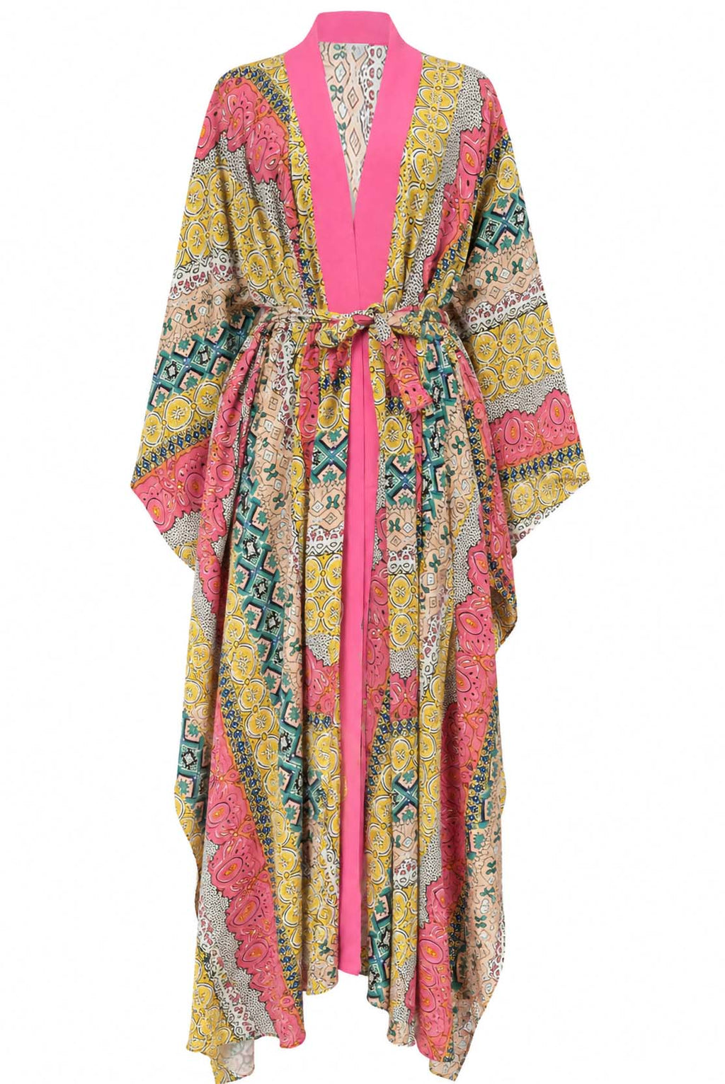 Beach Kimono Kaftan — Pink & Yellow Mosaic Print