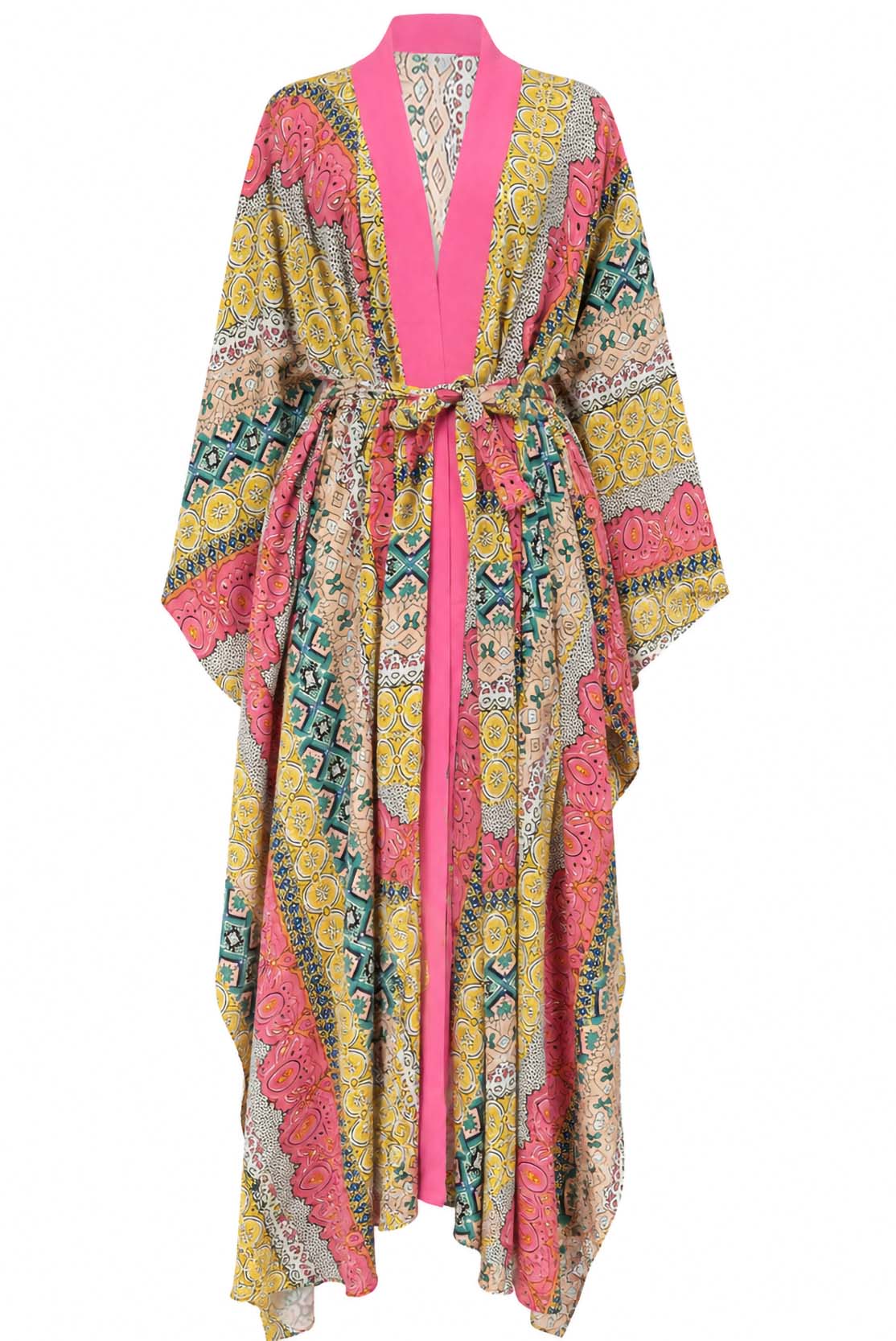 Beach Kimono Kaftan — Pink & Yellow Mosaic Print
