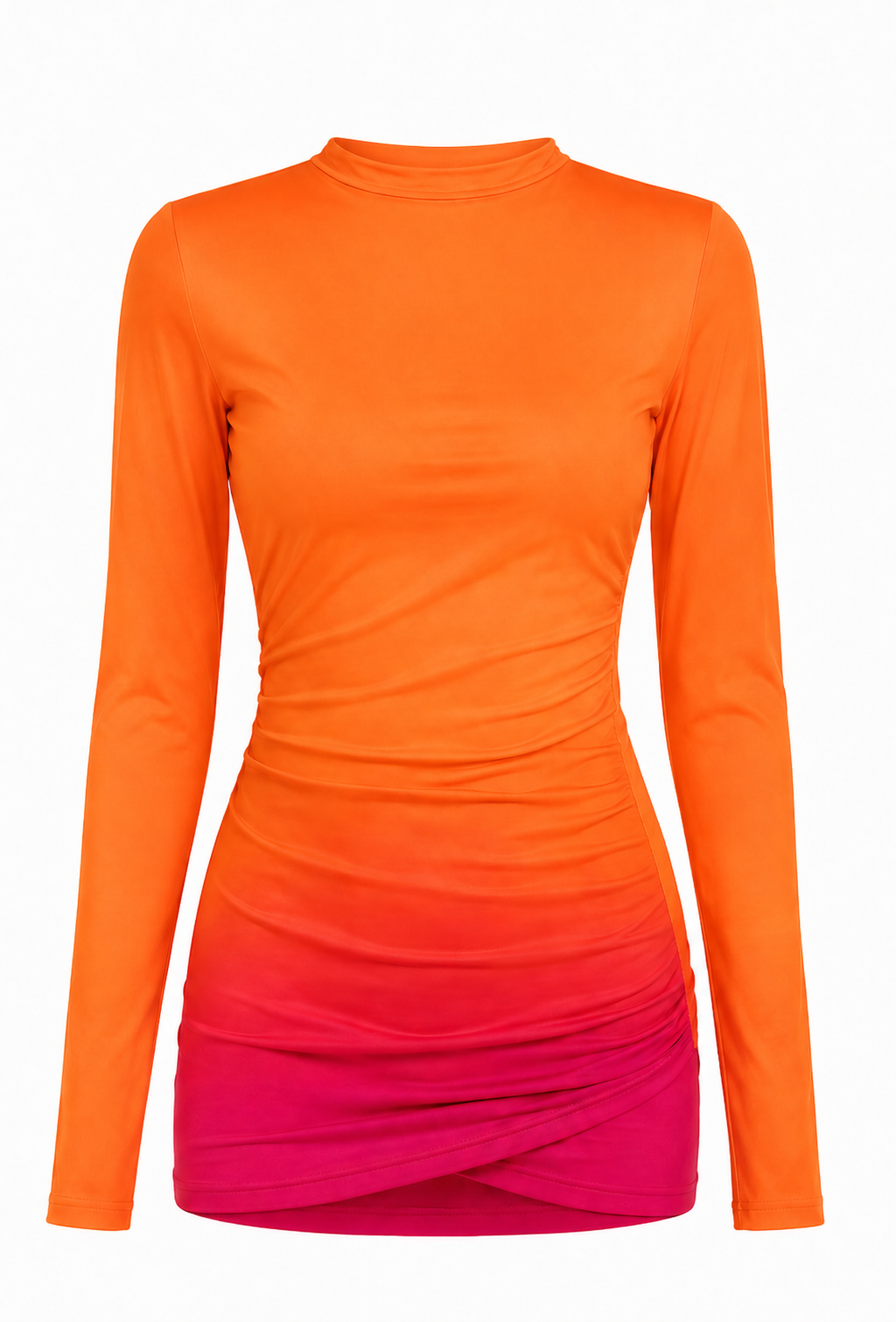 Ombre Ruched Modest Swimsuit Set – Orange & Pink