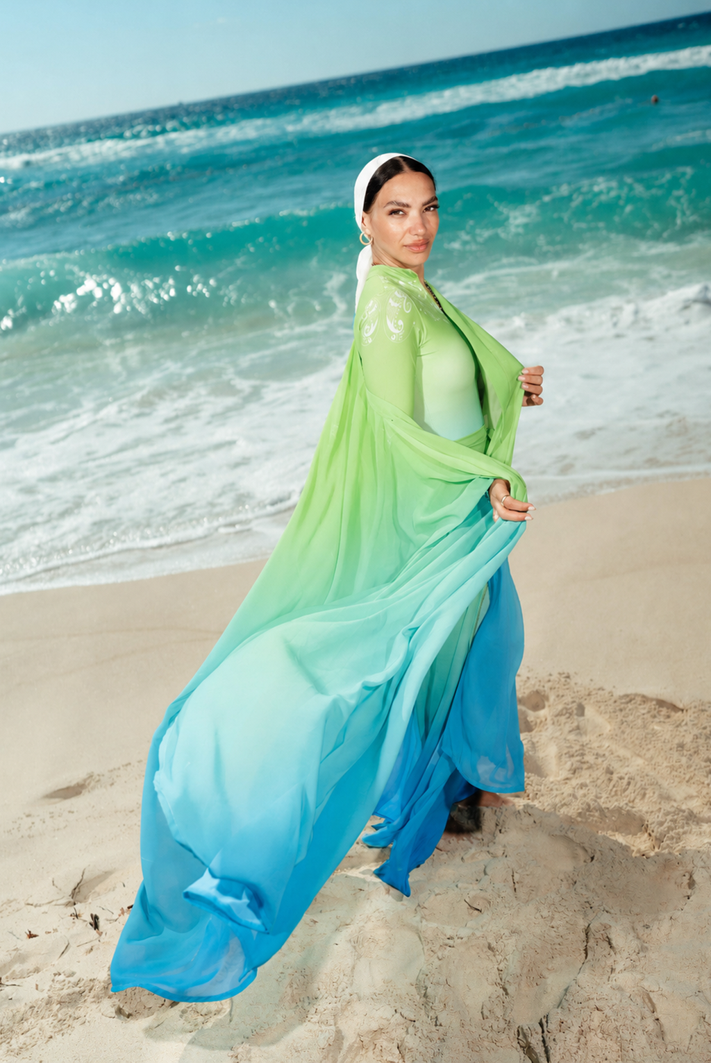Ombre Kimono Beach Kaftan – Green & Blue