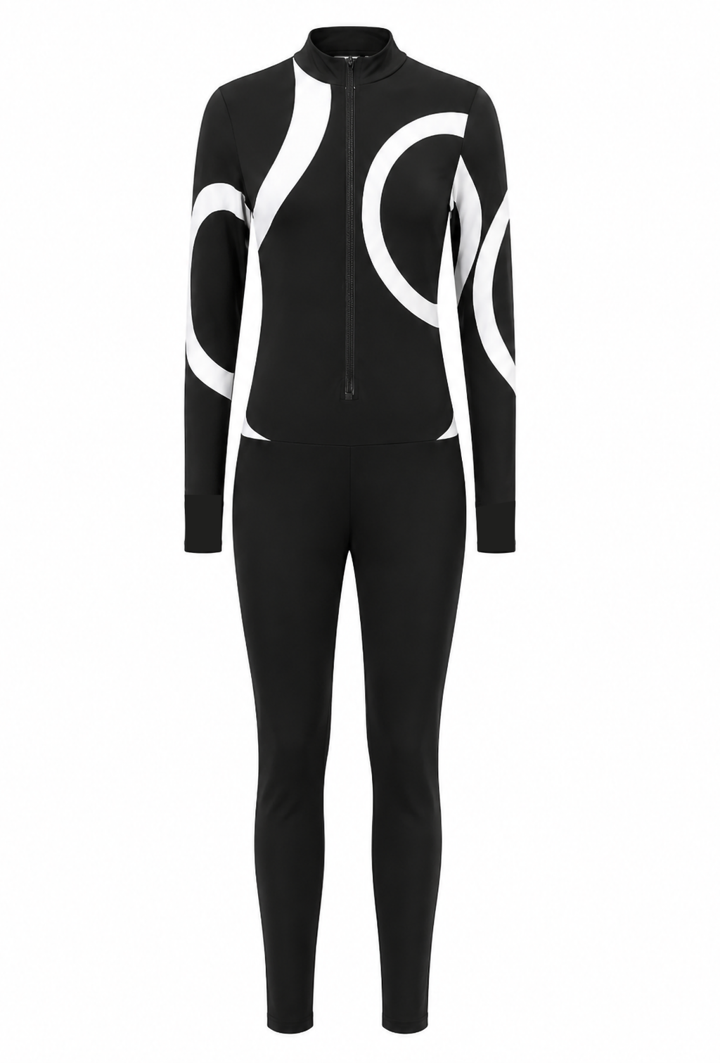 Abstract Geometric Modest Swimsuit Set – Black & White