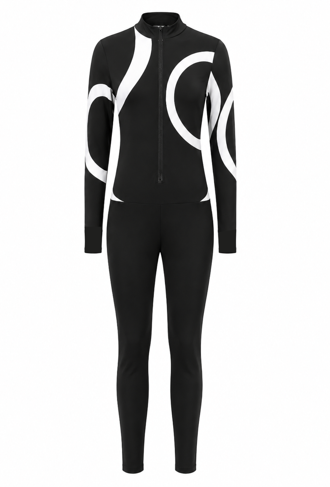 Abstract Geometric Modest Swimsuit Set – Black & White