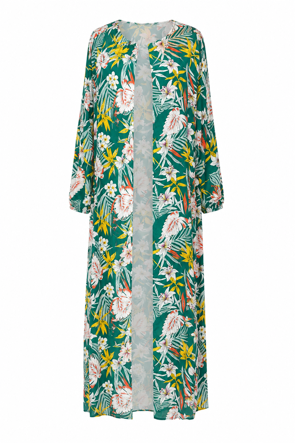 Tropical Floral Wide-Leg Pants & Kimono Cardigan Set
