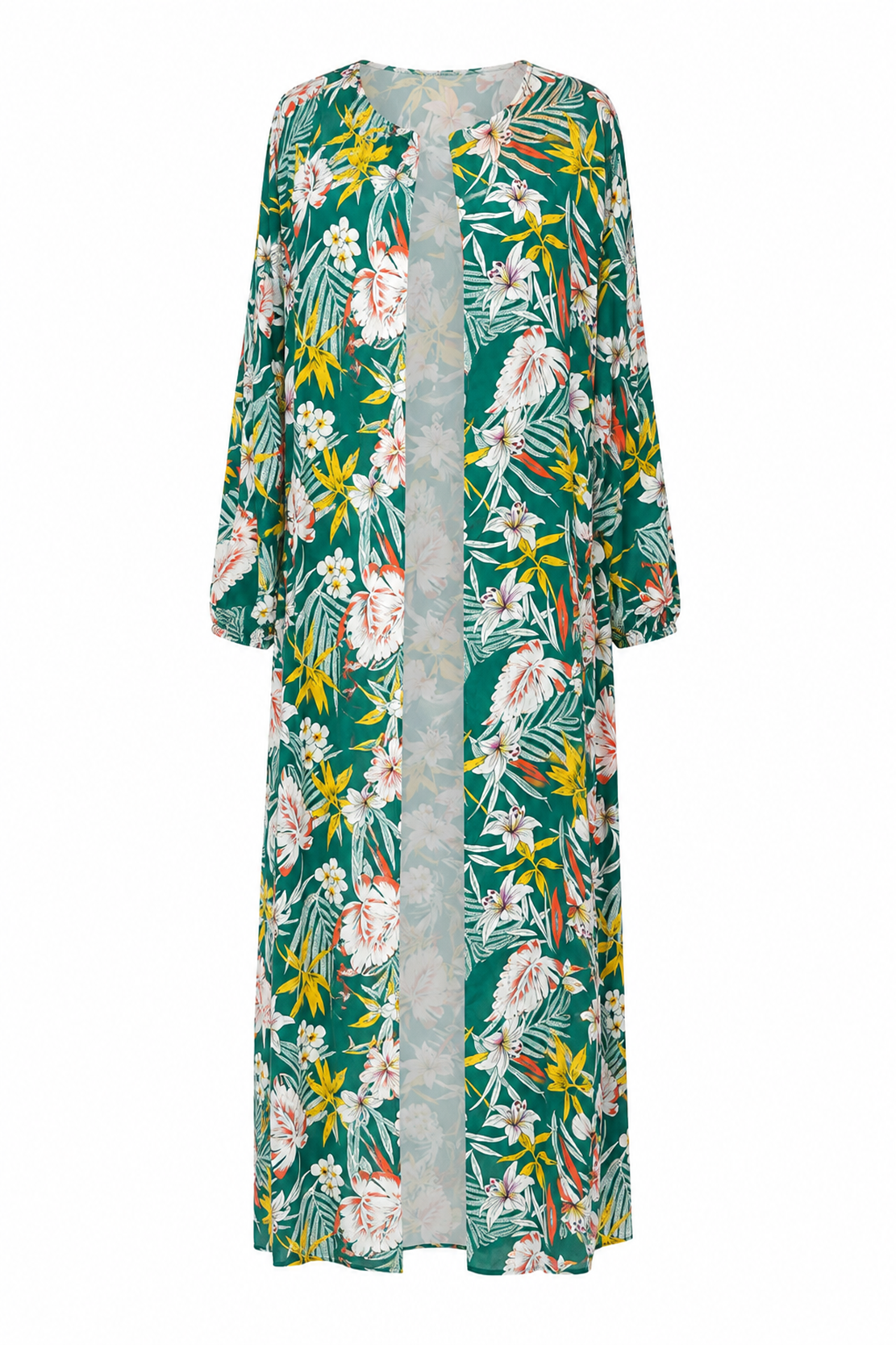 Tropical Floral Wide-Leg Pants & Kimono Cardigan Set