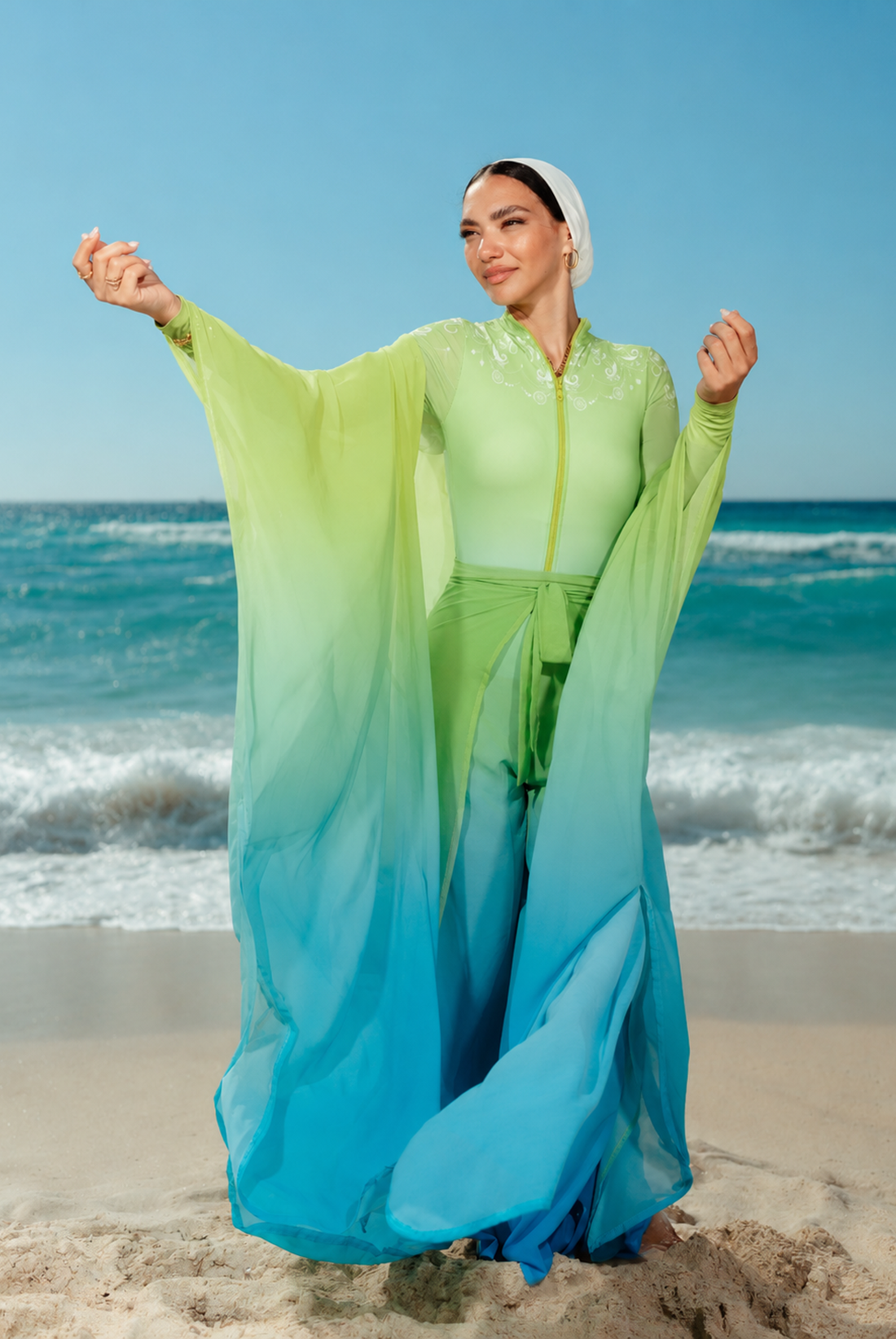 Ombre Kimono Beach Kaftan – Green & Blue