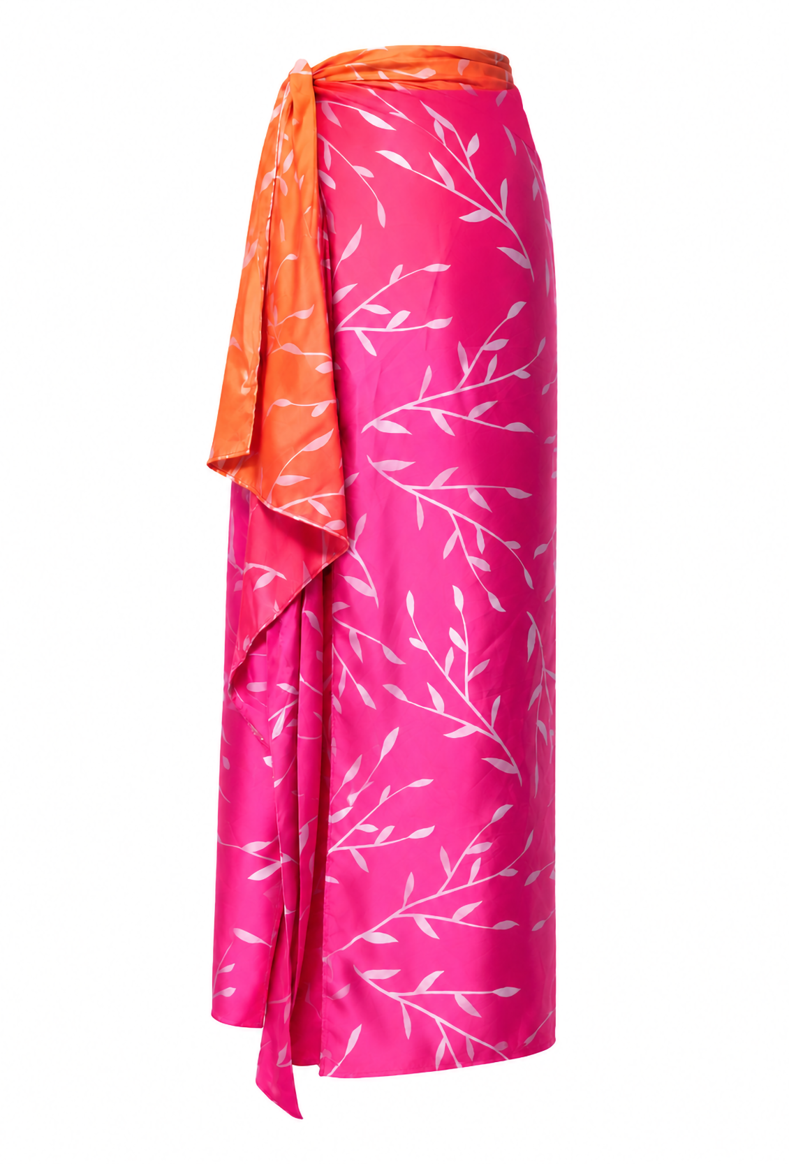 Leaf Print Wrap Skirt Cover-Up – Orange & Pink Ombre