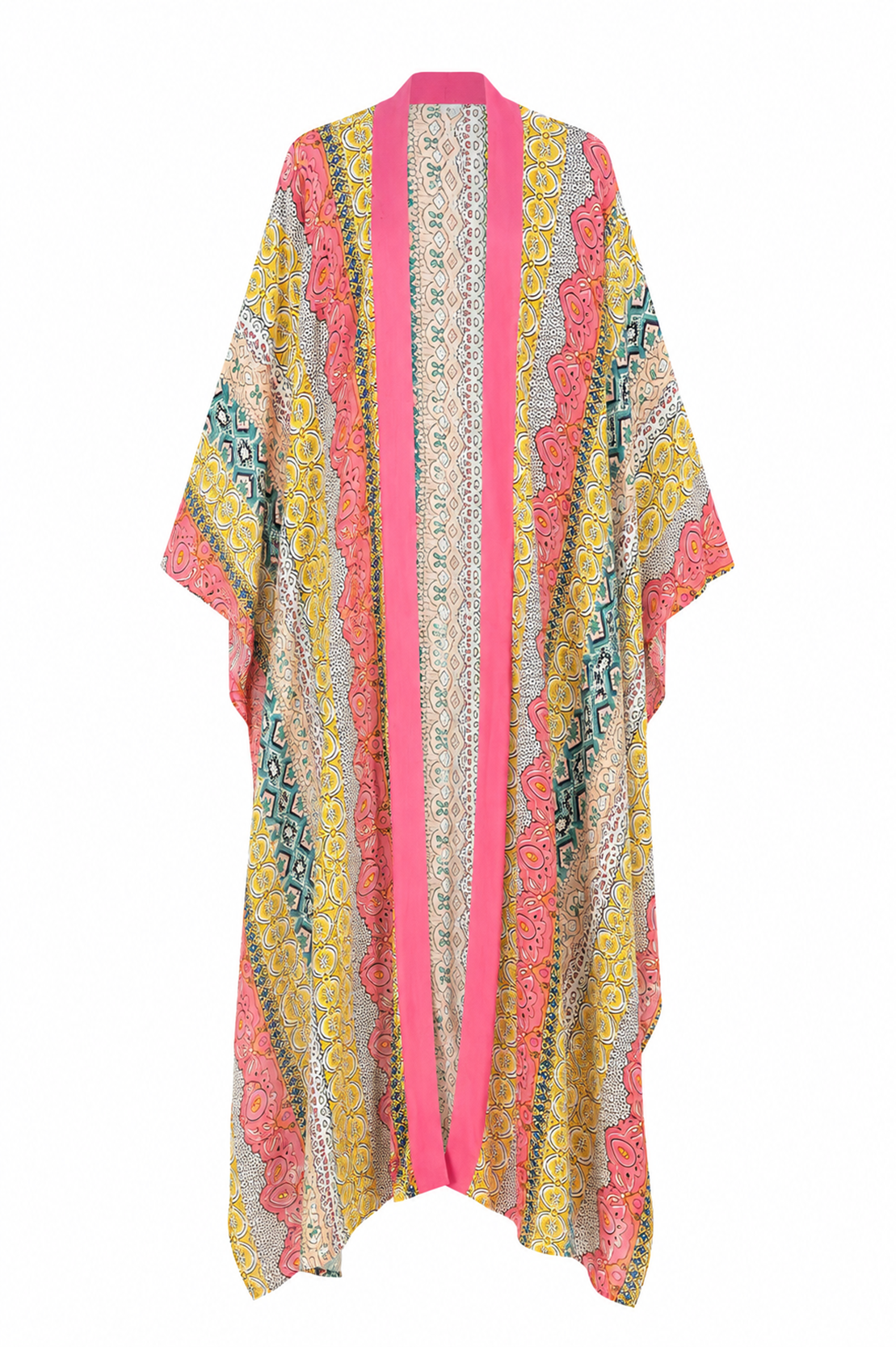 Beach Kimono Kaftan — Pink & Yellow Mosaic Print