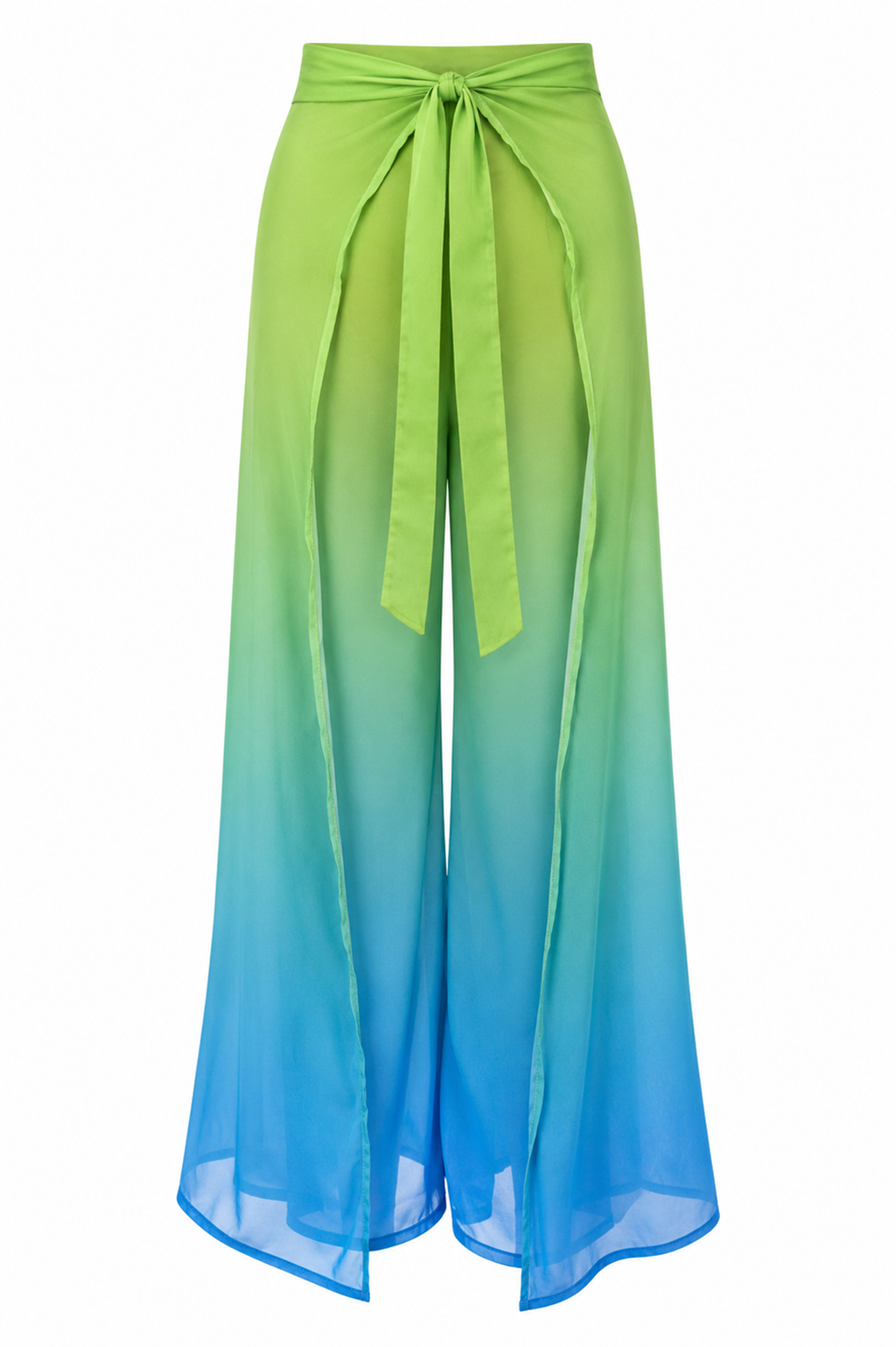 Wide-Leg Wrap Cover-Up Pants – Green & Blue Ombre