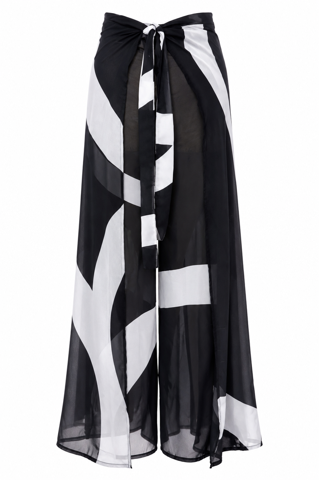 Wide-Leg Wrap Cover-Up Pants – Black & White Geometric
