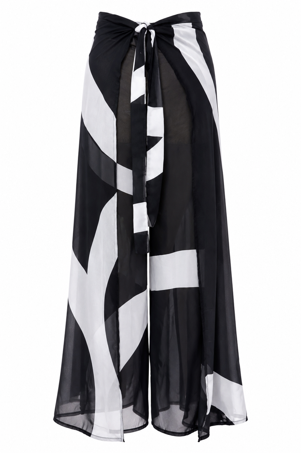 Wide-Leg Wrap Cover-Up Pants – Black & White Geometric