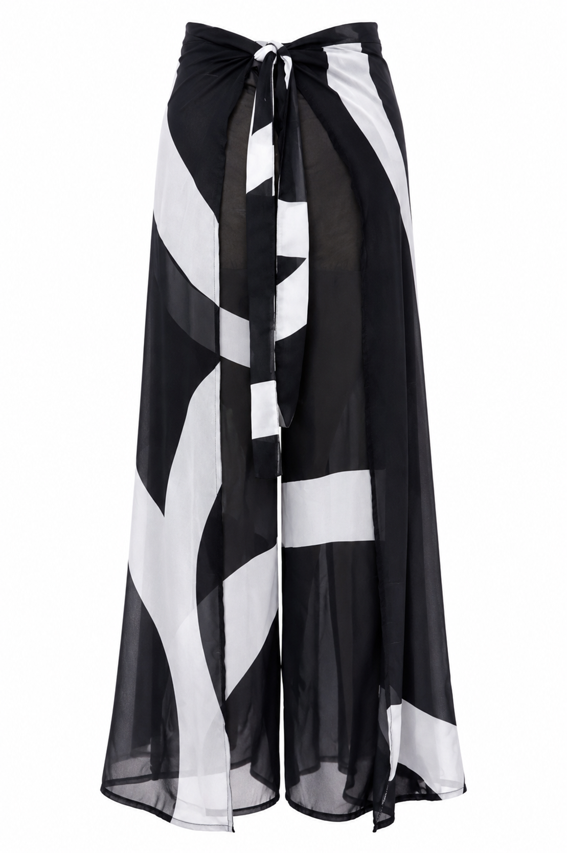 Wide-Leg Wrap Cover-Up Pants – Black & White Geometric