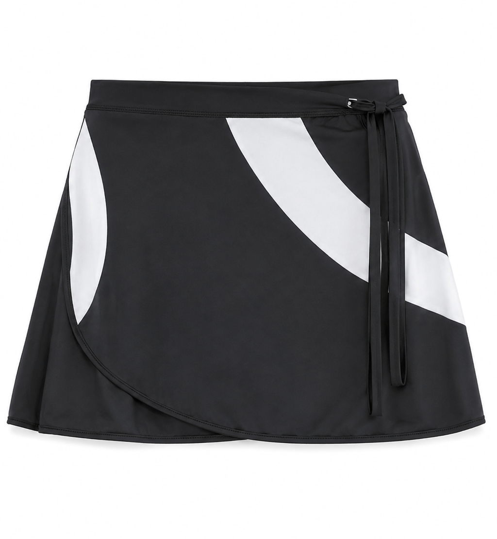 Abstract Geometric Modest Swimsuit Set – Black & White