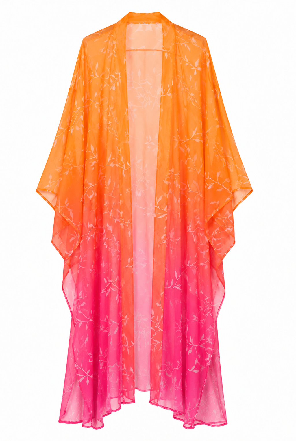 Leaf Print Kimono Beach Kaftan – Orange & Hot Pink Ombre