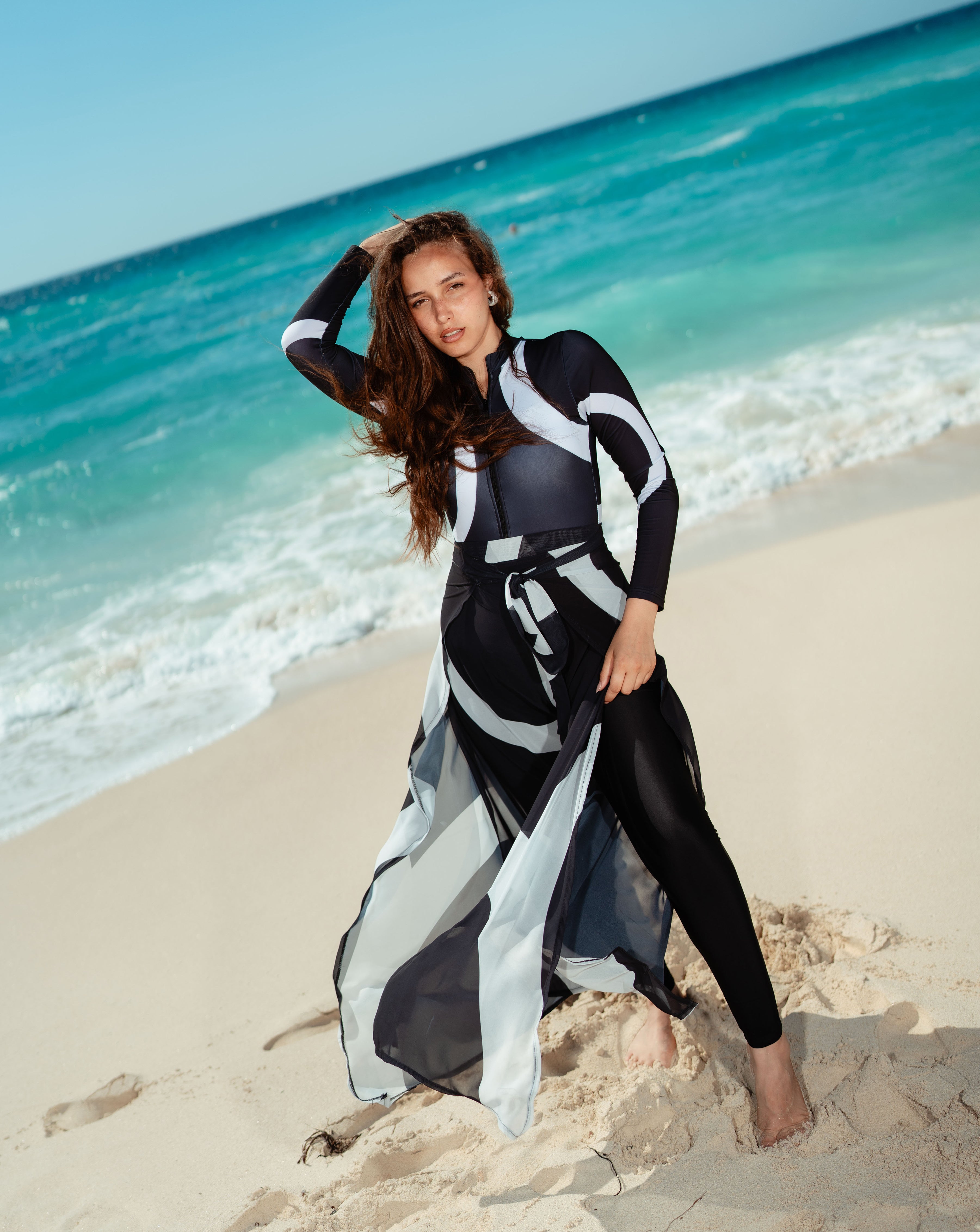 Wide-Leg Wrap Cover-Up Pants – Black & White Geometric