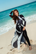 Wide-Leg Wrap Cover-Up Pants – Black & White Geometric