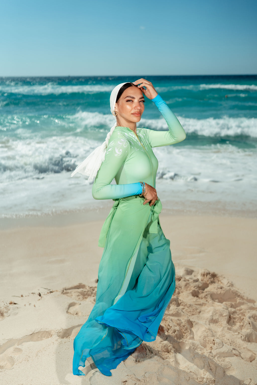 Wide-Leg Wrap Cover-Up Pants – Green & Blue Ombre