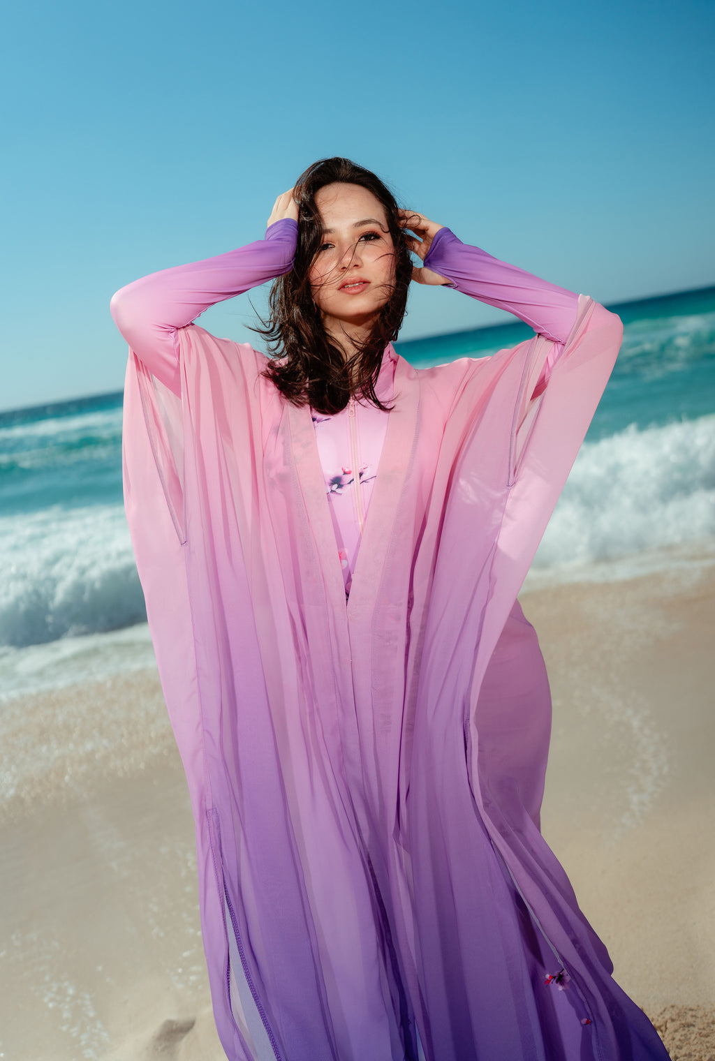 Ombre Kimono Beach Kaftan – Pink & Purple