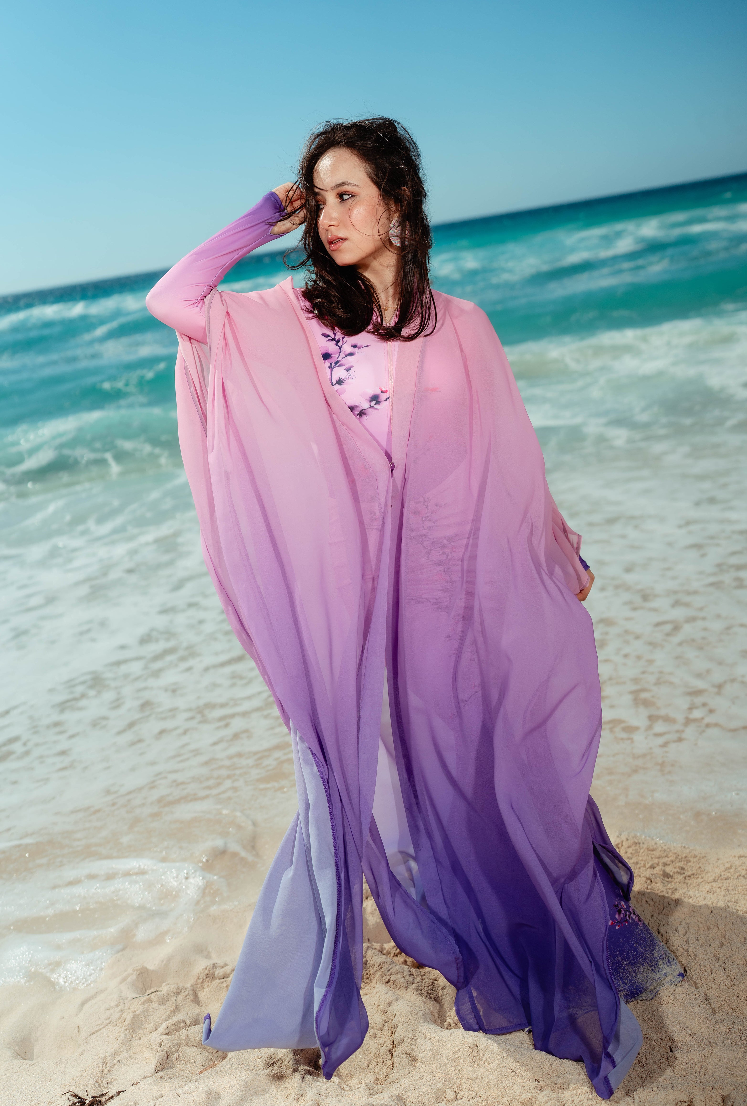 Ombre Kimono Beach Kaftan – Pink & Purple