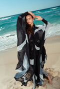 Abstract Geometric Kimono Beach Kaftan – Black & White