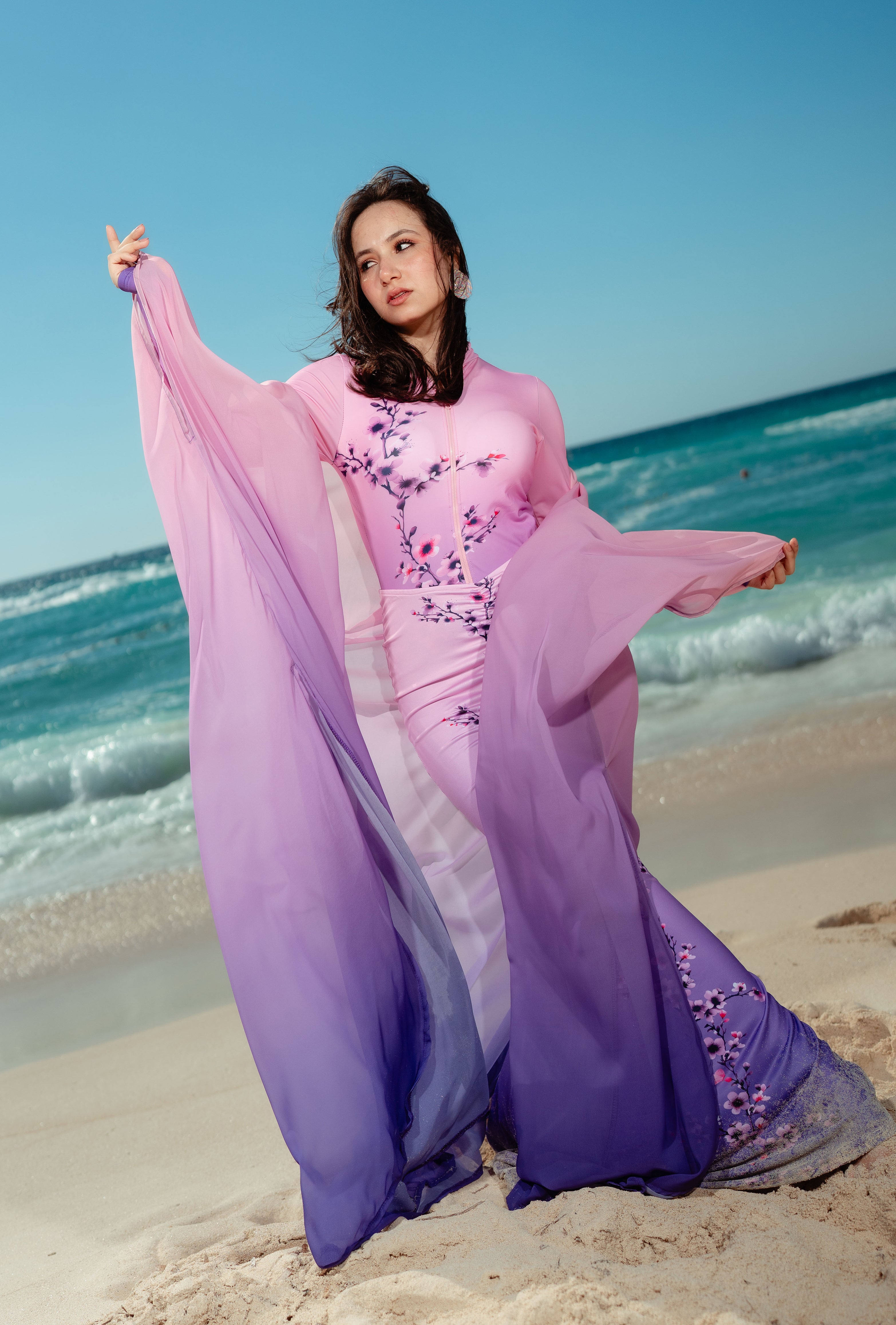 Floral Swimwear & Cover-Up Bundle – Pink & Purple Ombre