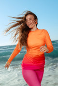 Ombre Ruched Modest Swimsuit Set – Orange & Pink