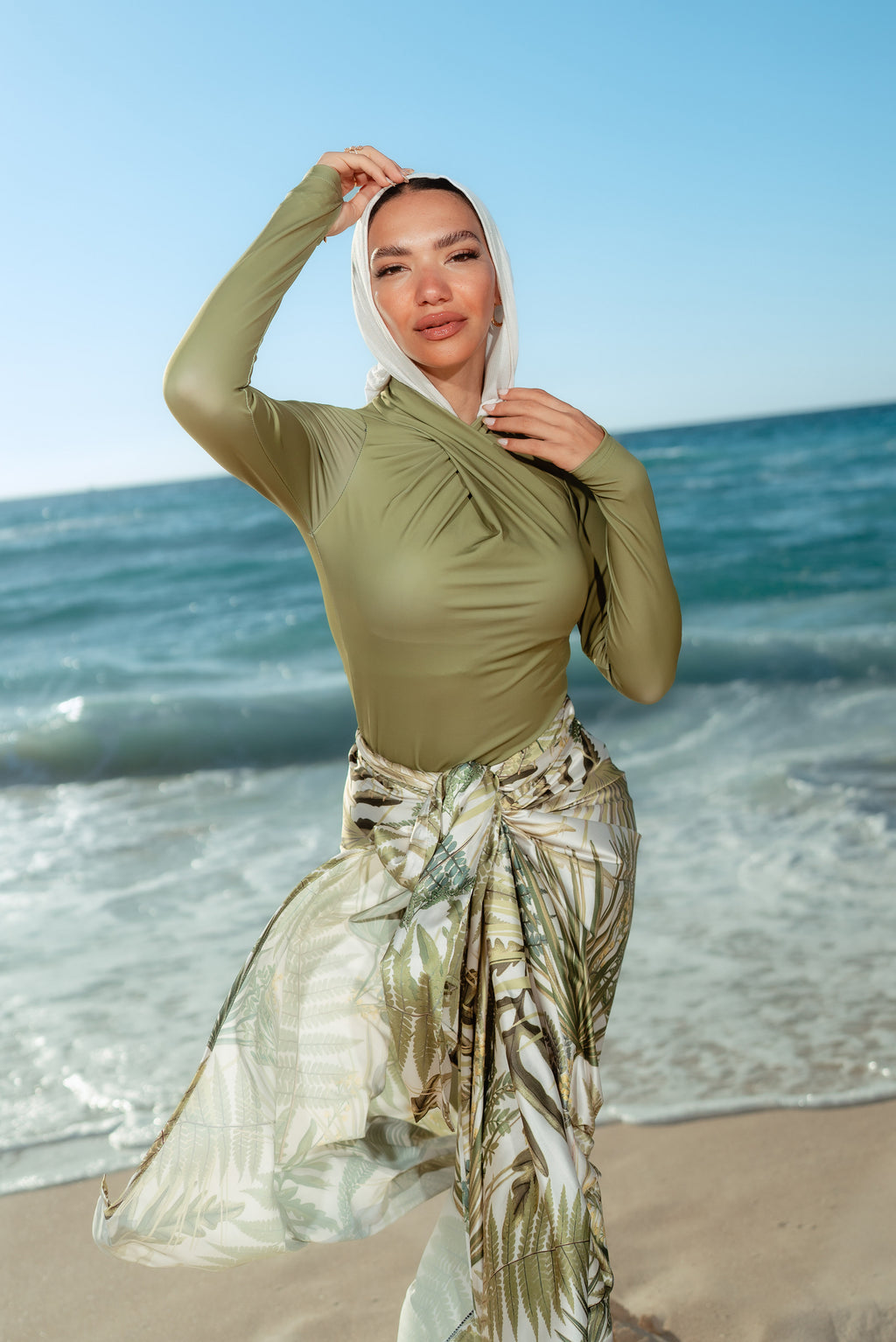 Tropical Leaf Wrap Skirt Cover-Up