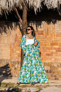 Tropical Floral Wide-Leg Pants & Kimono Cardigan Set