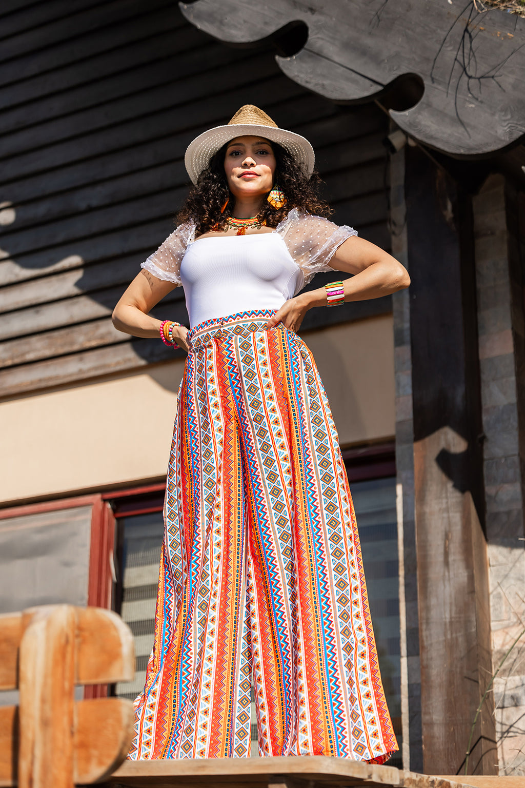 Wide-Leg Pants in African Print