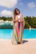 Beach Kimono Kaftan — Pink & Yellow Mosaic Print