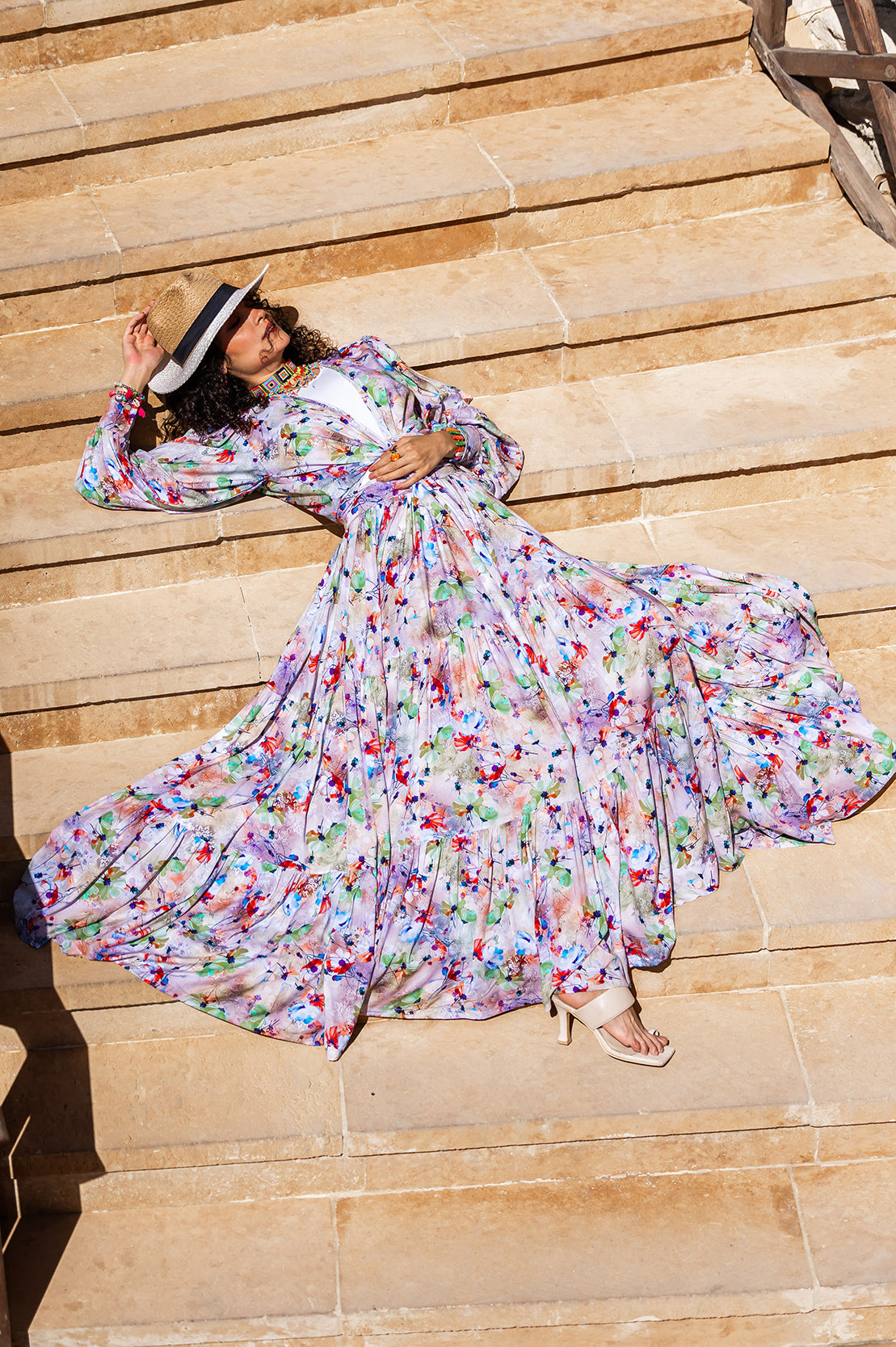 Watercolor Floral Tiered Maxi Skirt & Wrap Top Set
