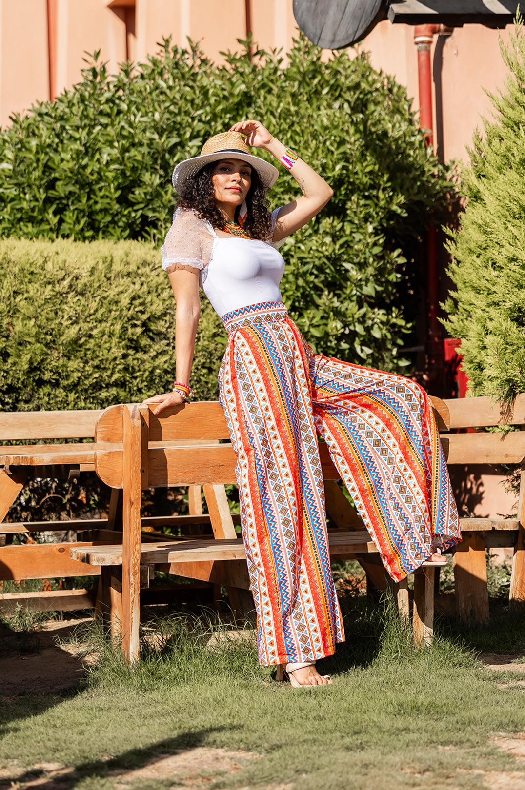 Wide-Leg Pants in African Print