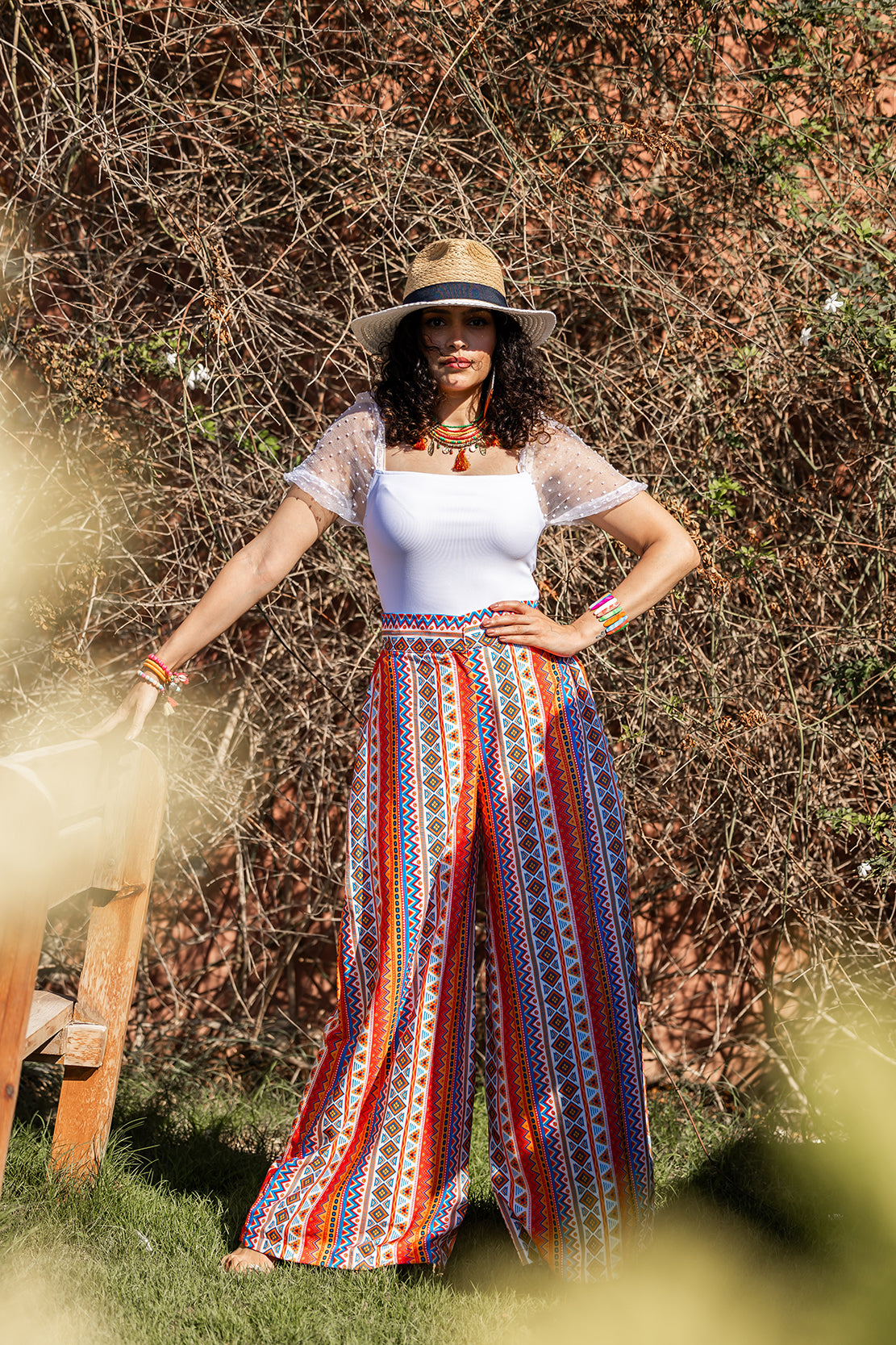 Wide-Leg Pants in African Print