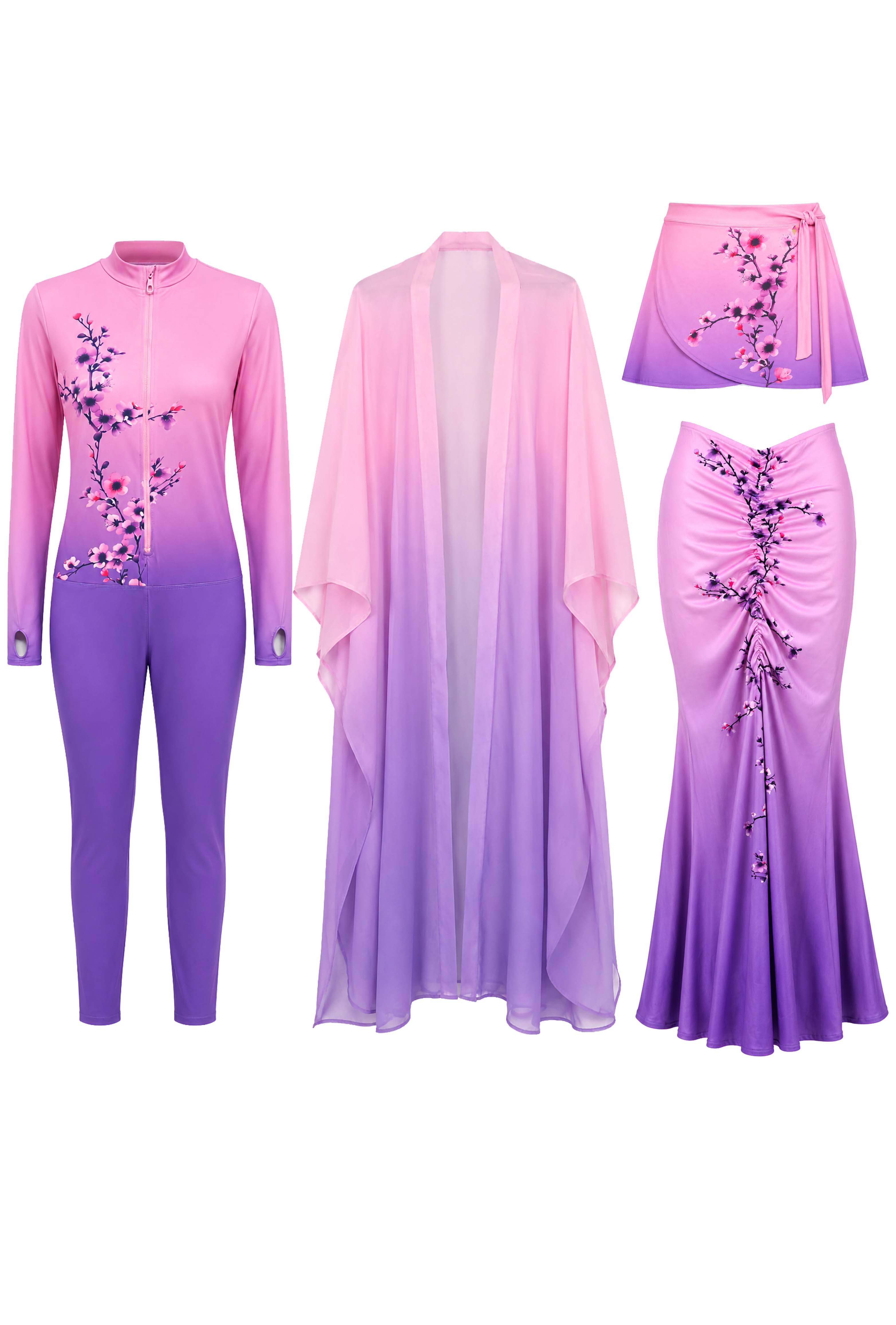 Floral Swimwear & Cover-Up Bundle – Pink & Purple Ombre