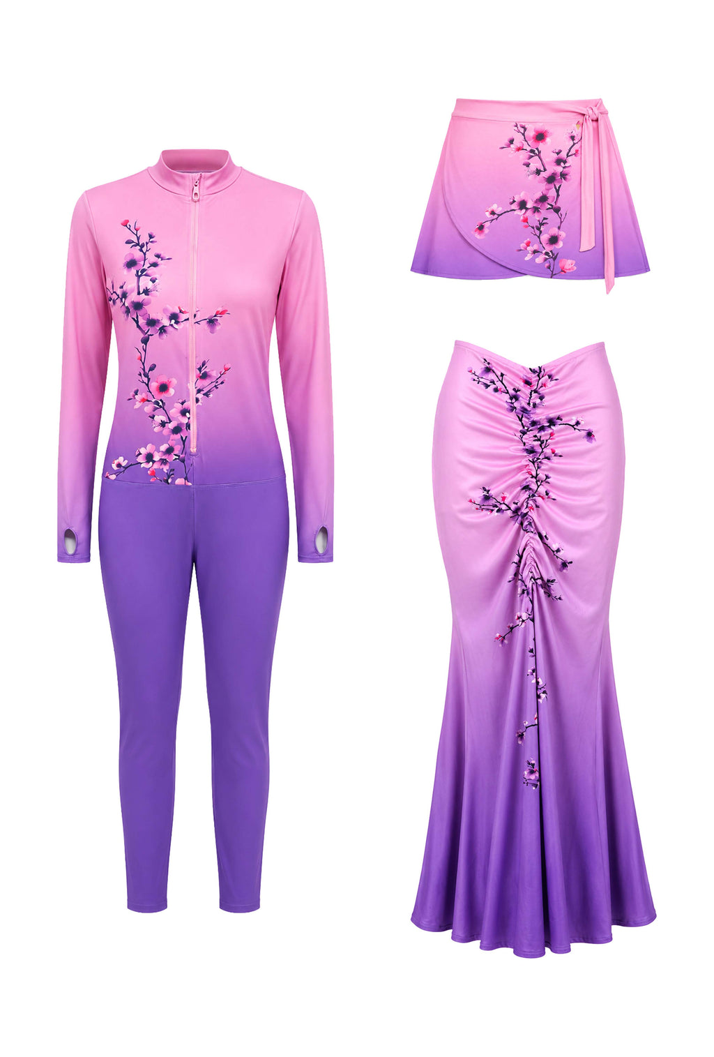 Floral Swimwear & Cover-Up Bundle – Pink & Purple Ombre
