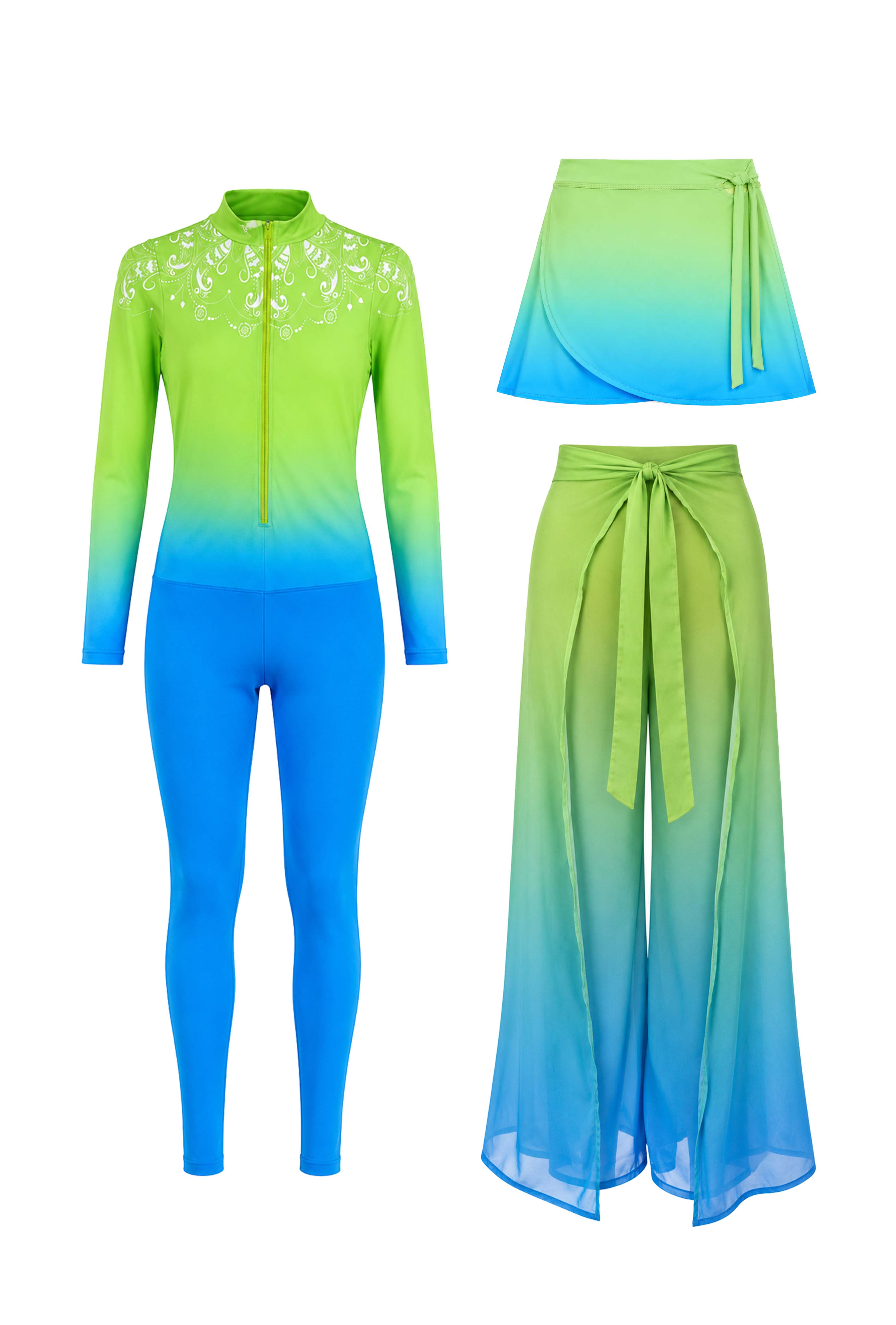 Mandala Ombre Swimwear & Cover-Up Bundle – Green & Blue