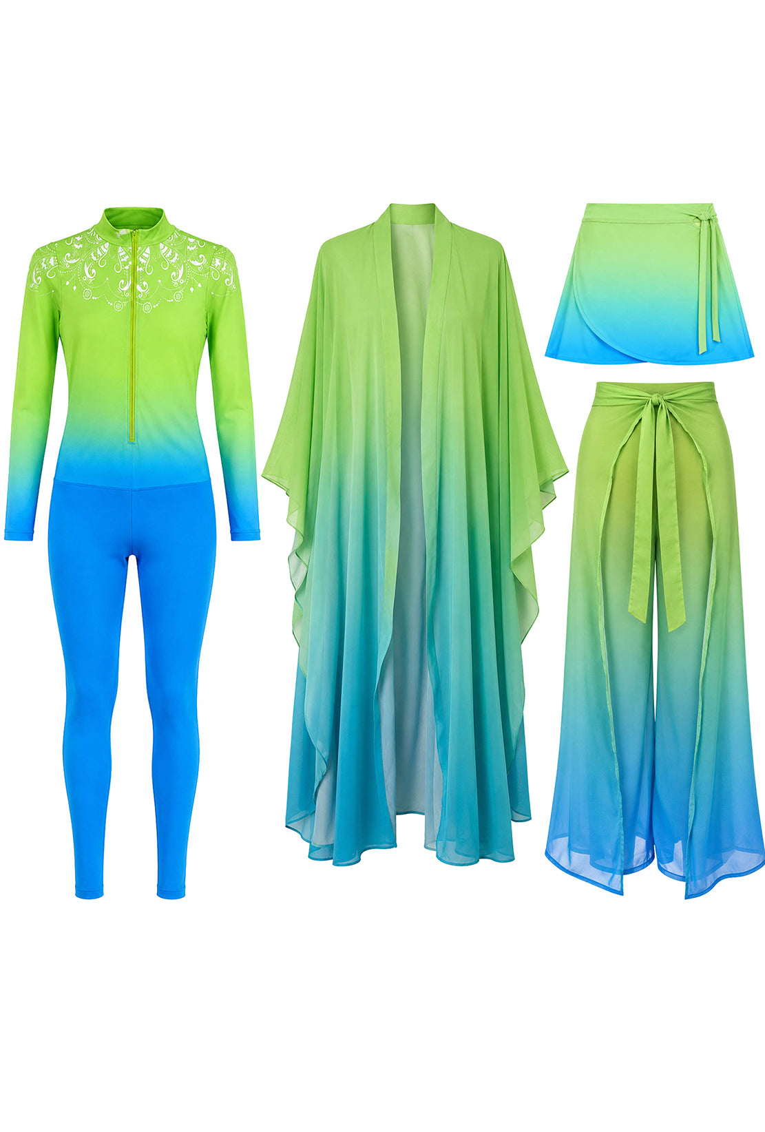 Mandala Ombre Swimwear, Cover-Up & Kaftan Bundle – Green & Blue