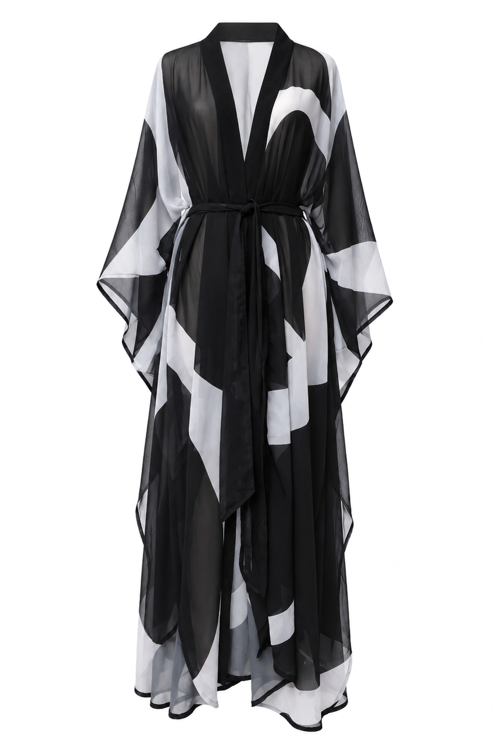 Abstract Geometric Kimono Beach Kaftan – Black & White
