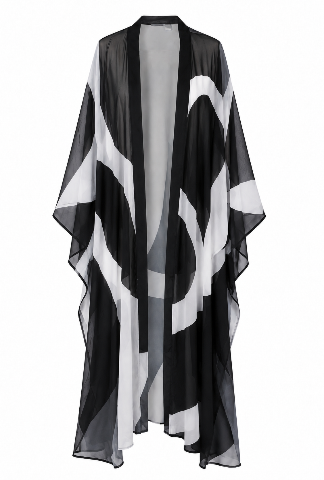 Abstract Geometric Kimono Beach Kaftan – Black & White